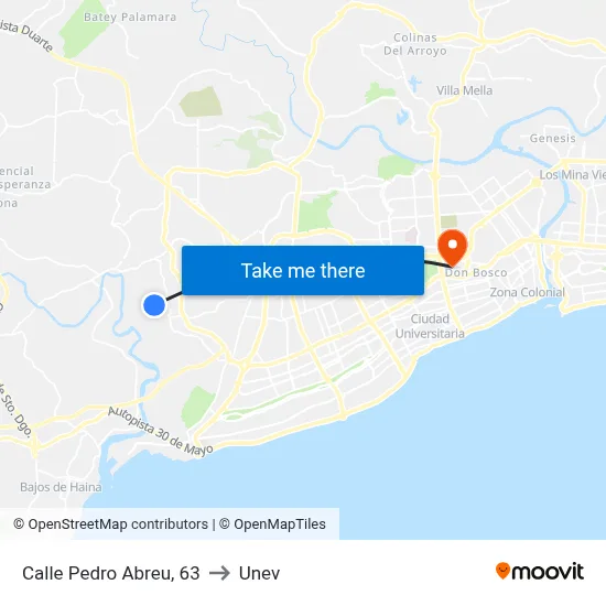 Calle Pedro Abreu, 63 to Unev map