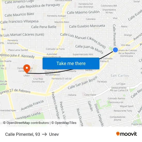 Calle Pimentel, 93 to Unev map