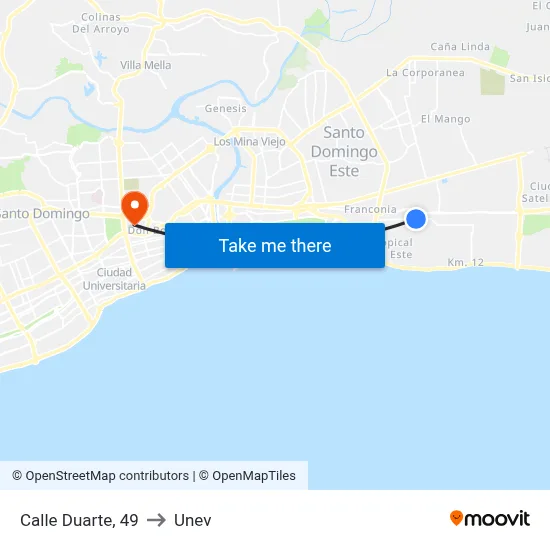 Calle Duarte, 49 to Unev map
