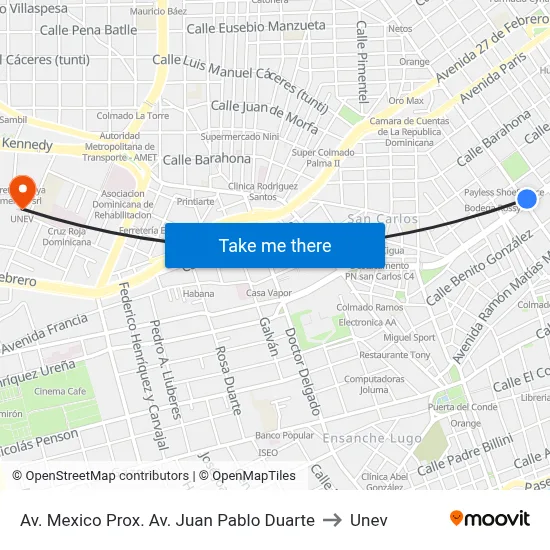 Av. Mexico Prox. Av. Juan Pablo Duarte to Unev map