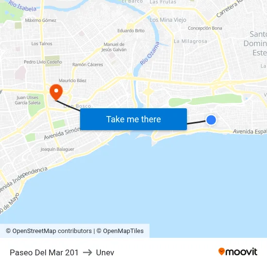 Paseo Del Mar 201 to Unev map