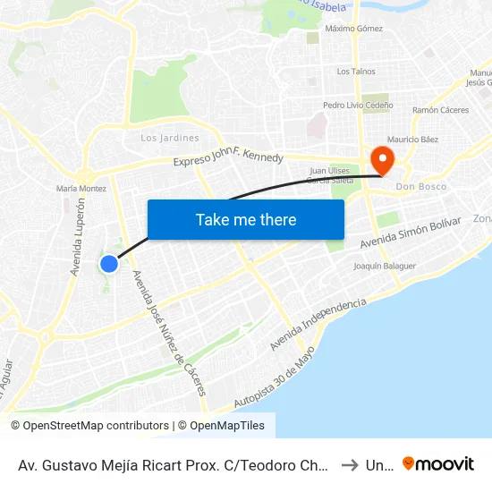 Av. Gustavo Mejía Ricart Prox. C/Teodoro Chasserieu to Unev map