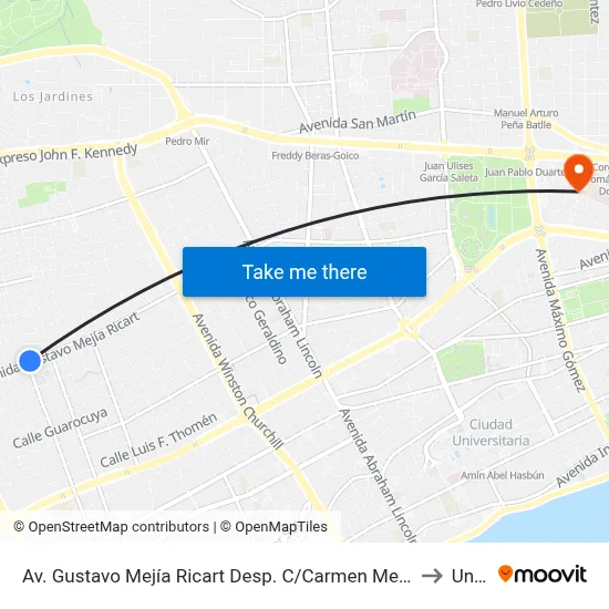 Av. Gustavo Mejía Ricart Desp. C/Carmen Mendoza to Unev map