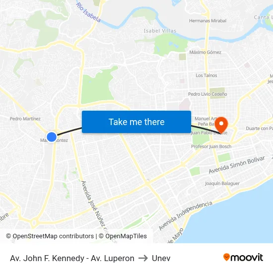 Av. John F. Kennedy - Av. Luperon to Unev map