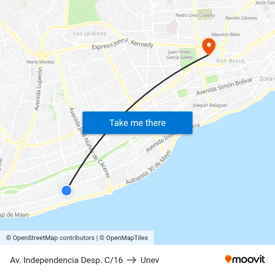 Av. Independencia Desp. C/16 to Unev map