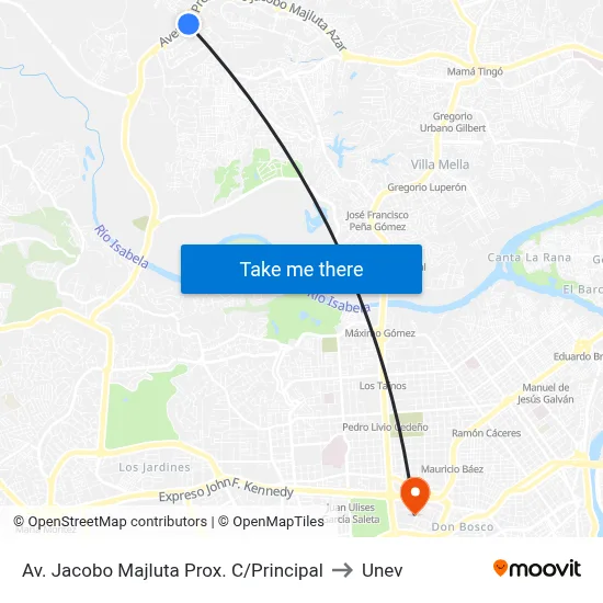 Av. Jacobo Majluta Prox. C/Principal to Unev map
