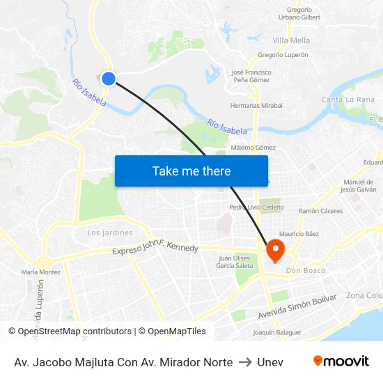Av. Jacobo Majluta Con Av. Mirador Norte to Unev map