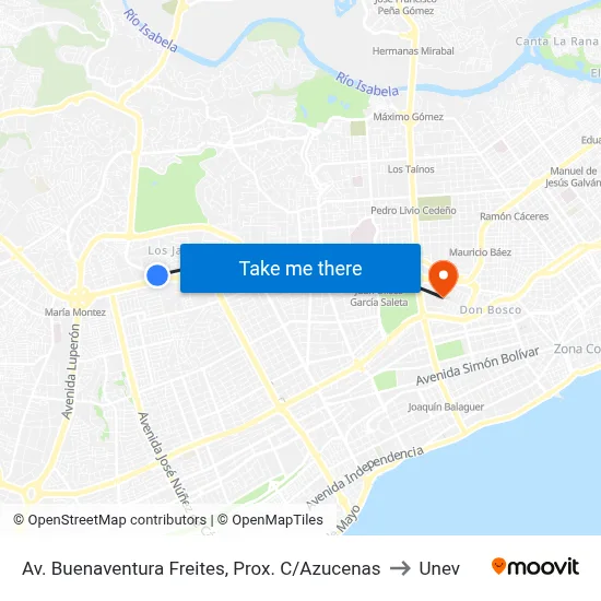 Av. Buenaventura Freites, Prox. C/Azucenas to Unev map