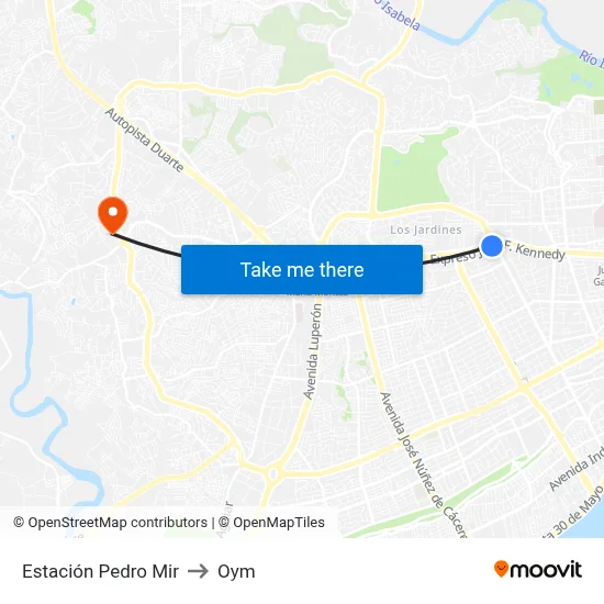 Estación Pedro Mir to Oym map