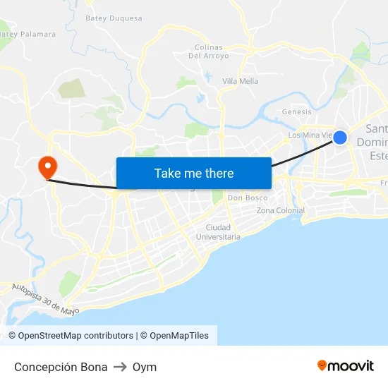 Concepción Bona to Oym map