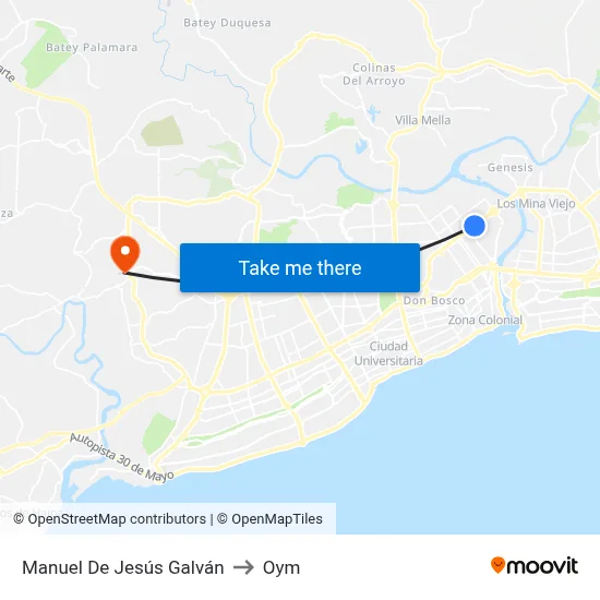 Manuel De Jesús Galván to Oym map