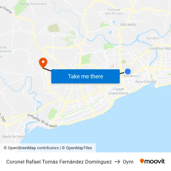 Coronel Rafael Tomás Fernández Domínguez to Oym map