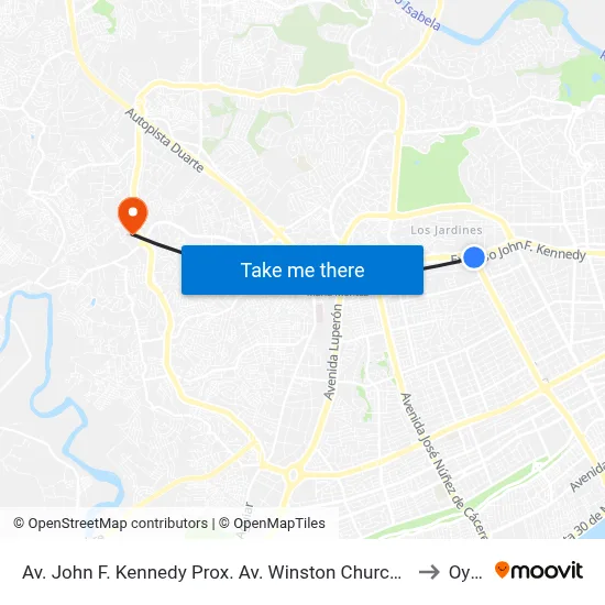 Av. John F. Kennedy Prox. Av. Winston Churchill to Oym map