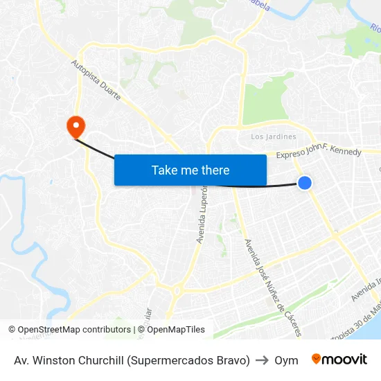 Av. Winston Churchill (Supermercados Bravo) to Oym map