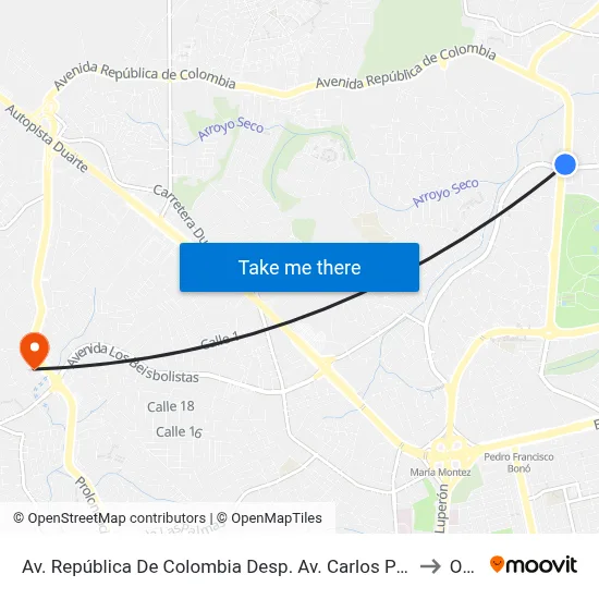 Av. República De Colombia Desp. Av. Carlos Perez Ricart to Oym map