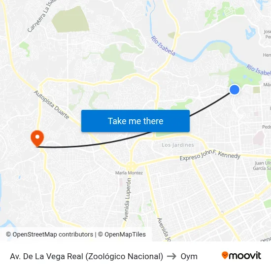 Av. De La Vega Real (Zoológico Nacional) to Oym map