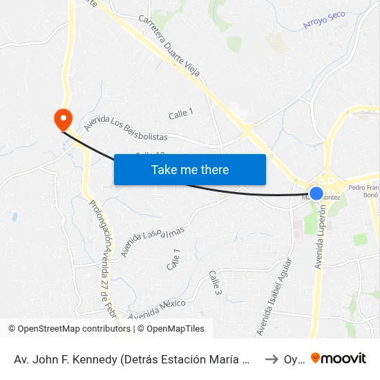 Av. John F. Kennedy (Detrás Estación María Montez) to Oym map