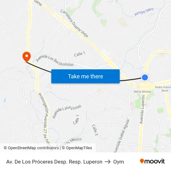 Av. De Los Próceres Desp. Resp. Luperon to Oym map