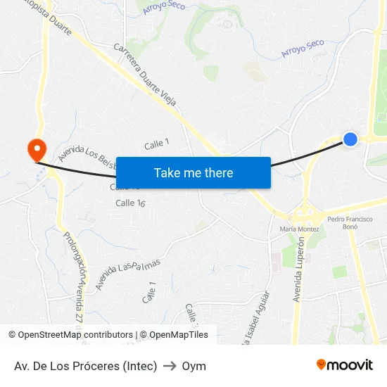 Av. De Los Próceres (Intec) to Oym map