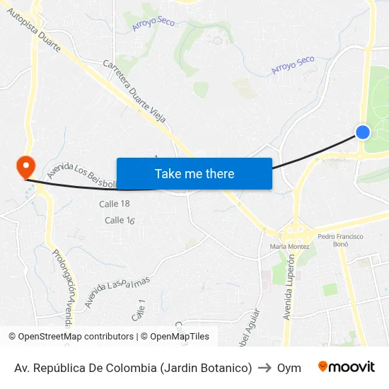 Av. República De Colombia (Jardin Botanico) to Oym map