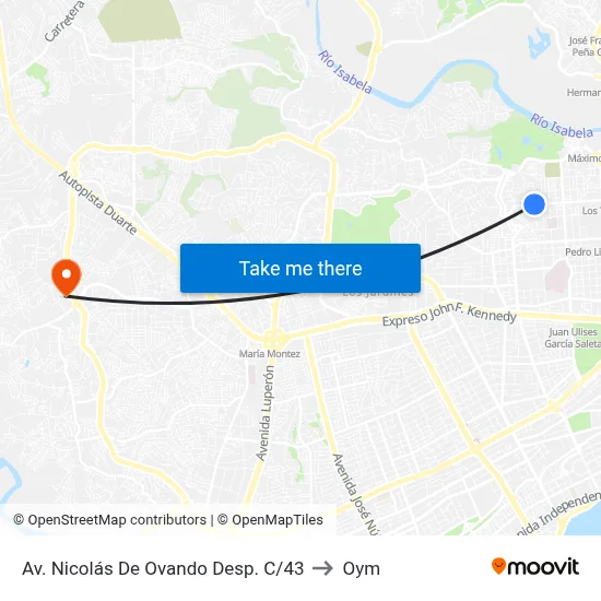 Av. Nicolás De Ovando Desp. C/43 to Oym map