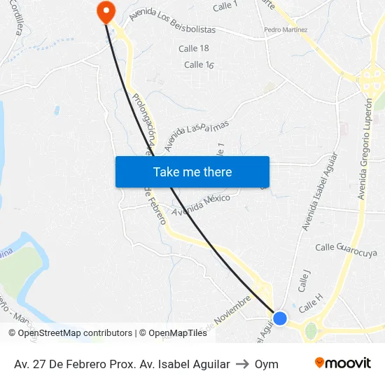 Av. 27 De Febrero Prox. Av. Isabel Aguilar to Oym map