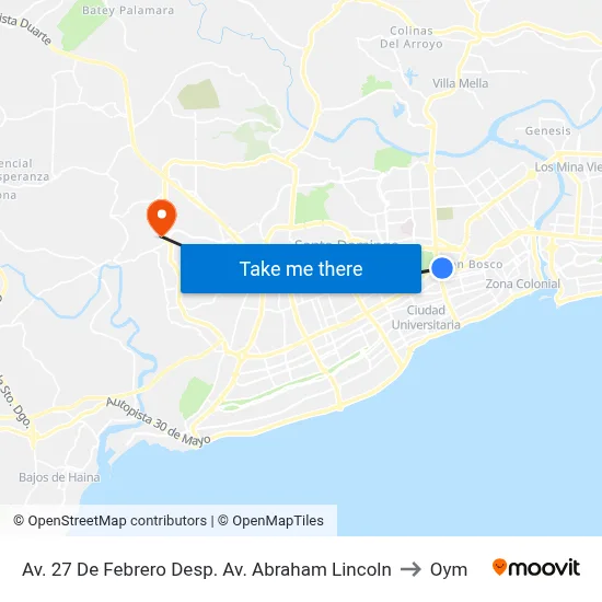 Av. 27 De Febrero Desp. Av. Abraham Lincoln to Oym map