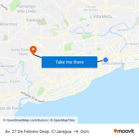 Av. 27 De Febrero Desp. C/Jaragua to Oym map