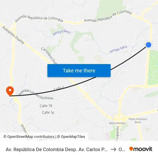 Av. República De Colombia Desp. Av. Carlos Perez Ricart to Oym map