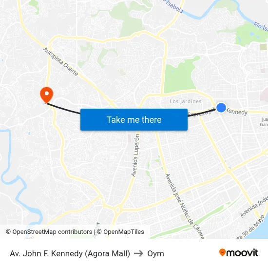 Av. John F. Kennedy (Agora Mall) to Oym map