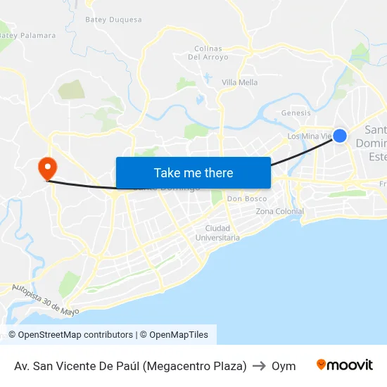 Av. San Vicente De Paúl (Megacentro Plaza) to Oym map