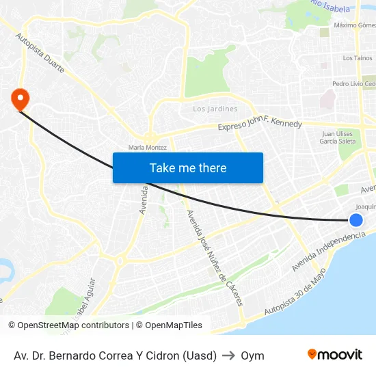 Av. Dr. Bernardo Correa Y Cidron (Uasd) to Oym map