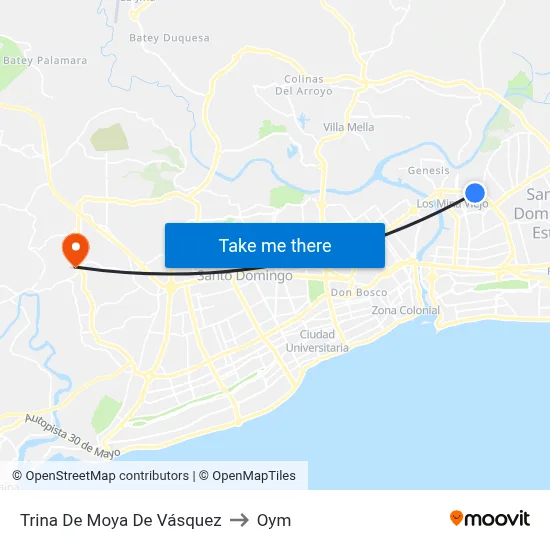 Trina De Moya De Vásquez to Oym map