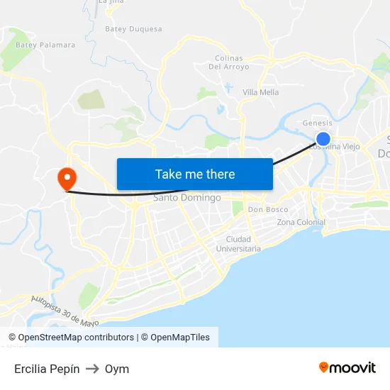 Ercilia Pepín to Oym map