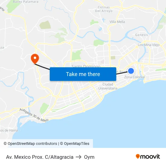 Av. Mexico Prox. C/Altagracia to Oym map