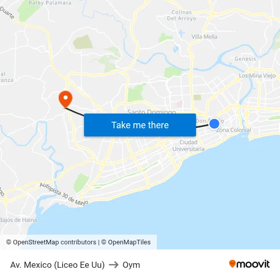 Av. Mexico (Liceo Ee Uu) to Oym map