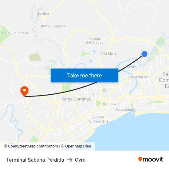 Terminal Sabana Perdida to Oym map