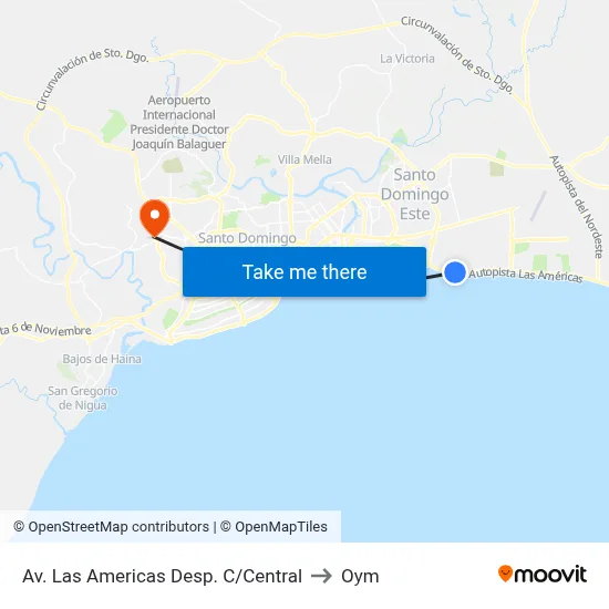 Av. Las Americas Desp. C/Central to Oym map