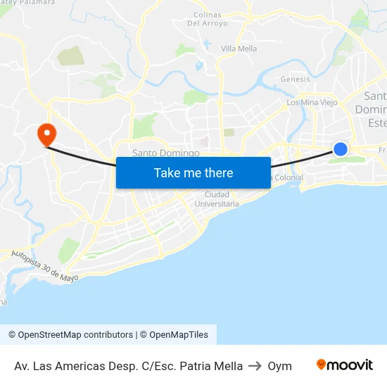 Av. Las Americas Desp. C/Esc. Patria Mella to Oym map