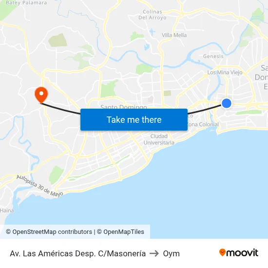 Av. Las Américas Desp. C/Masonería to Oym map