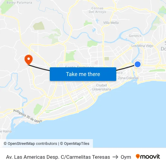 Av. Las Americas Desp. C/Carmelitas Teresas to Oym map