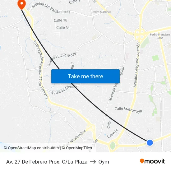 Av. 27 De Febrero Prox. C/La Plaza to Oym map