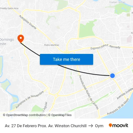 Av. 27 De Febrero Prox. Av. Winston Churchill to Oym map