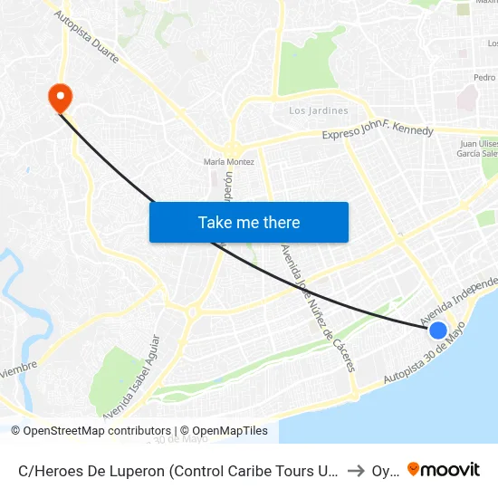 C/Heroes De Luperon (Control Caribe Tours Urbano) to Oym map
