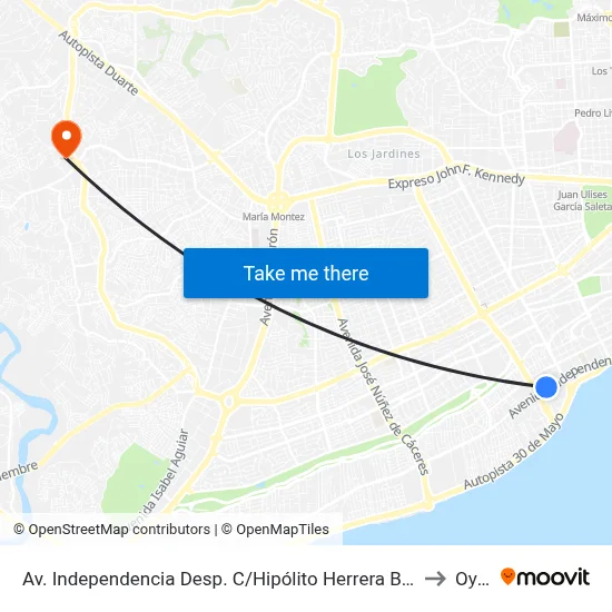 Av. Independencia Desp. C/Hipólito Herrera Billini to Oym map