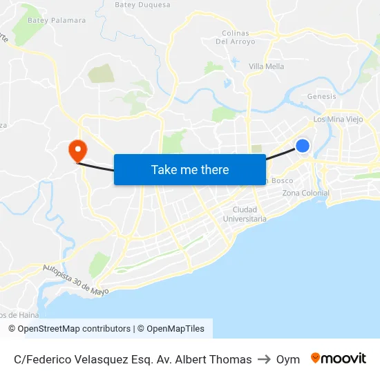 C/Federico Velasquez Esq. Av. Albert Thomas to Oym map