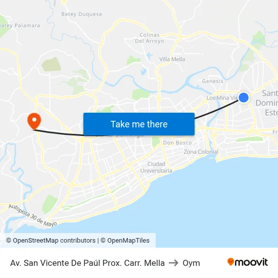 Av. San Vicente De Paúl Prox. Carr. Mella to Oym map