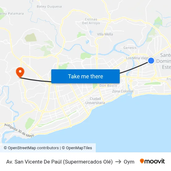 Av. San Vicente De Paúl (Supermercados Olé) to Oym map