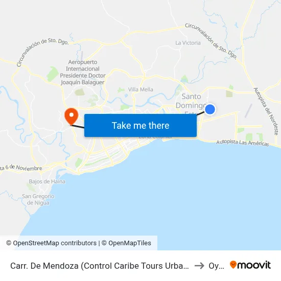 Carr. De Mendoza (Control Caribe Tours Urbano) to Oym map