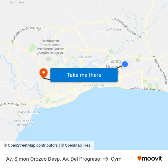 Av. Simon Orozco Desp. Av. Del Progreso to Oym map